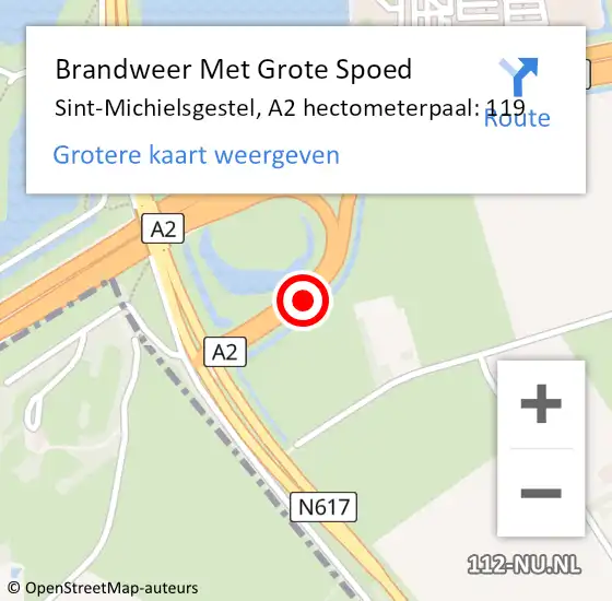 Locatie op kaart van de 112 melding: Brandweer Met Grote Spoed Naar Sint-Michielsgestel, A2 hectometerpaal: 119 op 30 december 2022 17:19