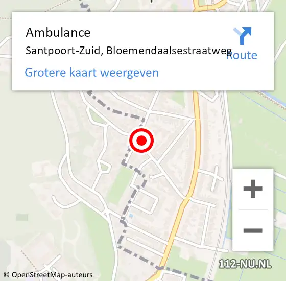 Locatie op kaart van de 112 melding: Ambulance Santpoort-Zuid, Bloemendaalsestraatweg op 30 december 2022 17:23