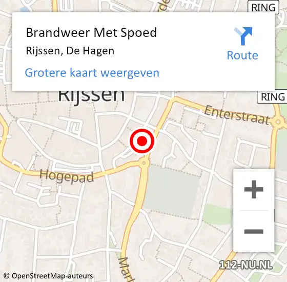 Locatie op kaart van de 112 melding: Brandweer Met Spoed Naar Rijssen, De Hagen op 30 december 2022 17:28