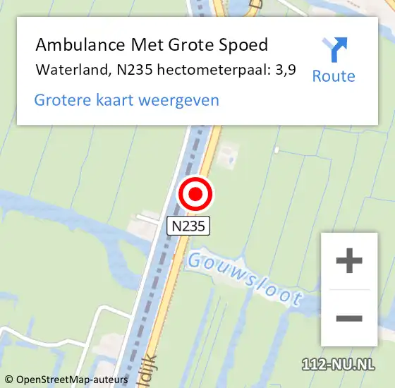 Locatie op kaart van de 112 melding: Ambulance Met Grote Spoed Naar Waterland, N235 hectometerpaal: 3,9 op 30 december 2022 17:28