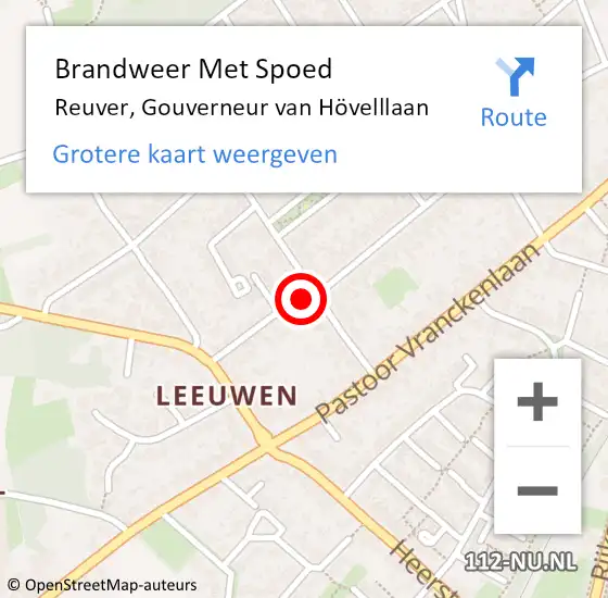 Locatie op kaart van de 112 melding: Brandweer Met Spoed Naar Reuver, Gouverneur van Hövelllaan op 30 december 2022 18:14