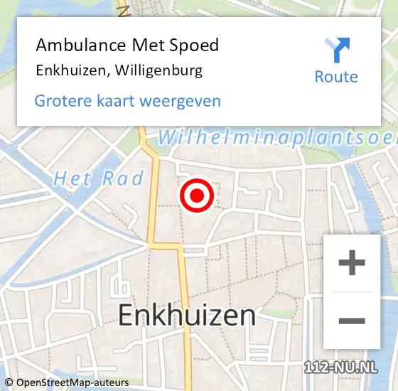 Locatie op kaart van de 112 melding: Ambulance Met Spoed Naar Enkhuizen, Willigenburg op 30 december 2022 18:17