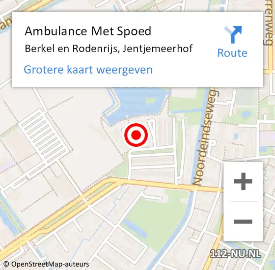 Locatie op kaart van de 112 melding: Ambulance Met Spoed Naar Berkel en Rodenrijs, Jentjemeerhof op 30 december 2022 18:27