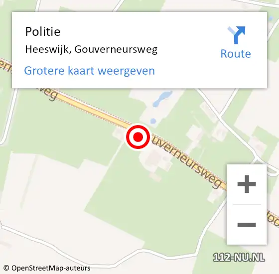 Locatie op kaart van de 112 melding: Politie Heeswijk, Gouverneursweg op 30 december 2022 18:58