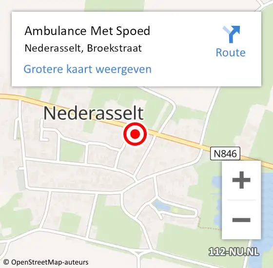 Locatie op kaart van de 112 melding: Ambulance Met Spoed Naar Nederasselt, Broekstraat op 30 december 2022 19:05