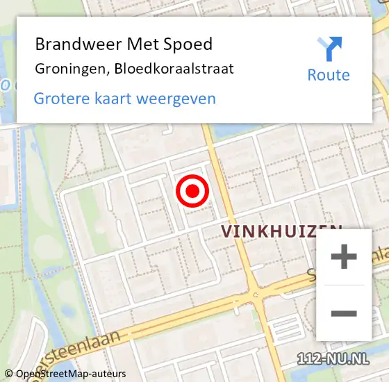 Locatie op kaart van de 112 melding: Brandweer Met Spoed Naar Groningen, Bloedkoraalstraat op 30 december 2022 19:21