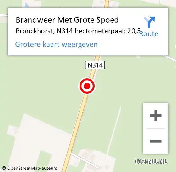 Locatie op kaart van de 112 melding: Brandweer Met Grote Spoed Naar Bronckhorst, N314 hectometerpaal: 20,5 op 30 december 2022 19:34