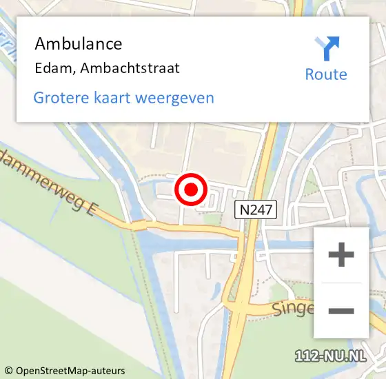 Locatie op kaart van de 112 melding: Ambulance Edam, Ambachtstraat op 30 december 2022 20:07