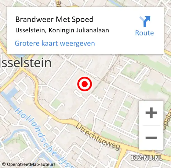 Locatie op kaart van de 112 melding: Brandweer Met Spoed Naar IJsselstein, Koningin Julianalaan op 30 december 2022 20:13