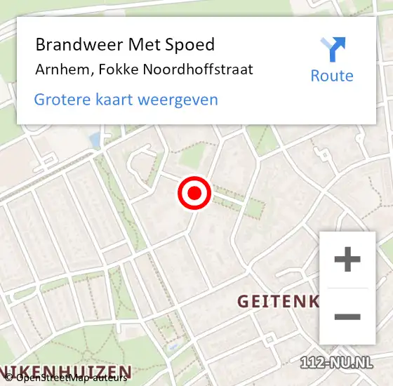 Locatie op kaart van de 112 melding: Brandweer Met Spoed Naar Arnhem, Fokke Noordhoffstraat op 30 december 2022 20:15