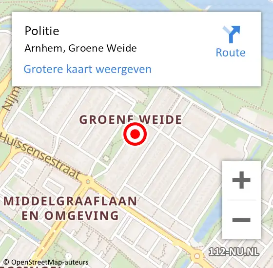 Locatie op kaart van de 112 melding: Politie Arnhem, Groene Weide op 30 december 2022 20:19