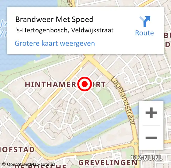 Locatie op kaart van de 112 melding: Brandweer Met Spoed Naar 's-Hertogenbosch, Veldwijkstraat op 30 december 2022 20:23