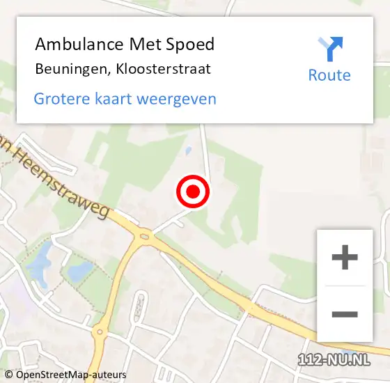 Locatie op kaart van de 112 melding: Ambulance Met Spoed Naar Beuningen, Kloosterstraat op 30 december 2022 20:44