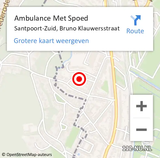 Locatie op kaart van de 112 melding: Ambulance Met Spoed Naar Santpoort-Zuid, Bruno Klauwersstraat op 30 december 2022 21:21
