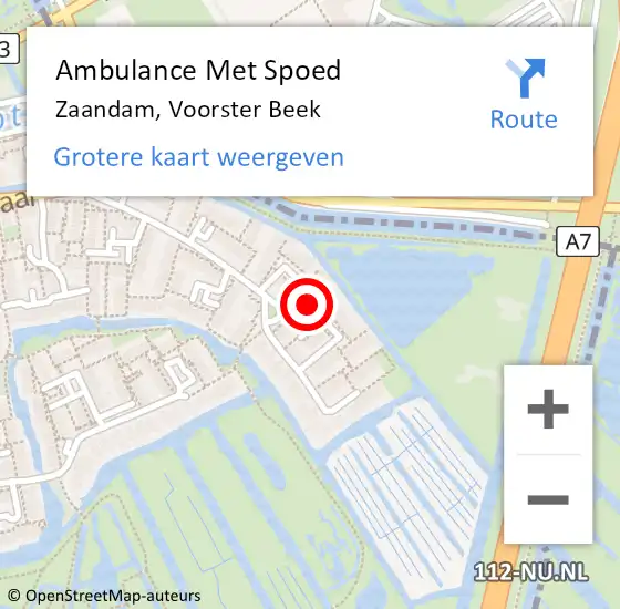 Locatie op kaart van de 112 melding: Ambulance Met Spoed Naar Zaandam, Voorster Beek op 30 december 2022 21:25