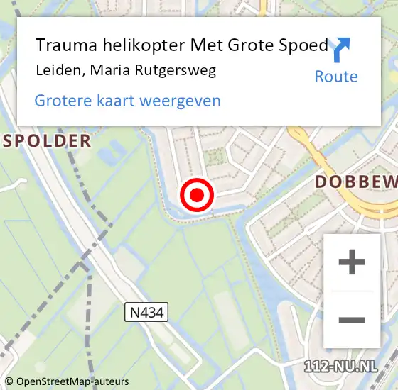 Locatie op kaart van de 112 melding: Trauma helikopter Met Grote Spoed Naar Leiden, Maria Rutgersweg op 30 december 2022 21:47