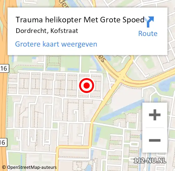 Locatie op kaart van de 112 melding: Trauma helikopter Met Grote Spoed Naar Dordrecht, Kofstraat op 30 december 2022 21:57