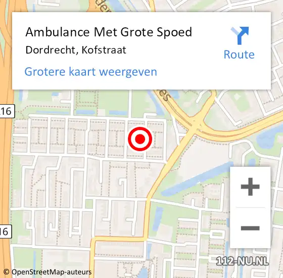 Locatie op kaart van de 112 melding: Ambulance Met Grote Spoed Naar Dordrecht, Kofstraat op 30 december 2022 22:06