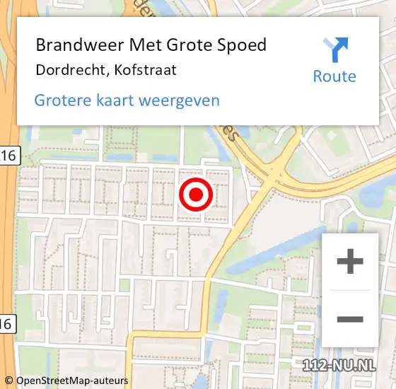 Locatie op kaart van de 112 melding: Brandweer Met Grote Spoed Naar Dordrecht, Kofstraat op 30 december 2022 22:16