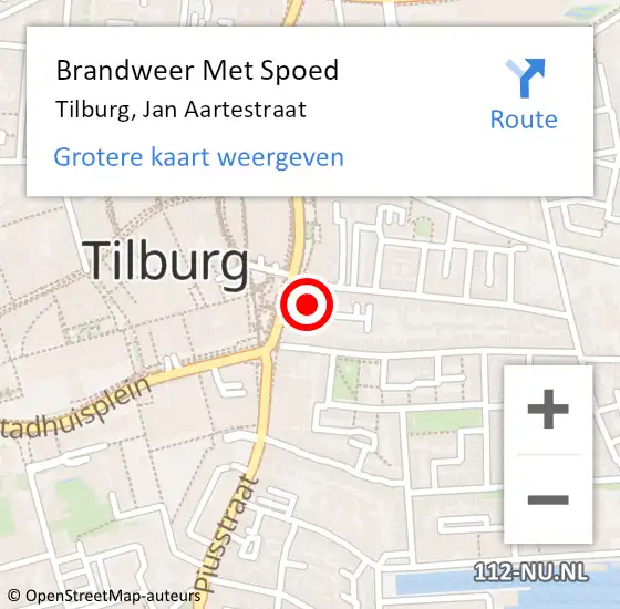 Locatie op kaart van de 112 melding: Brandweer Met Spoed Naar Tilburg, Jan Aartestraat op 30 december 2022 23:11