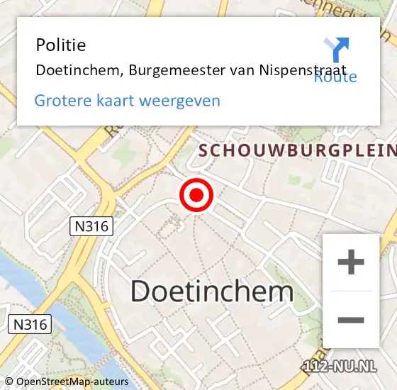 Locatie op kaart van de 112 melding: Politie Doetinchem, Burgemeester van Nispenstraat op 30 december 2022 23:57