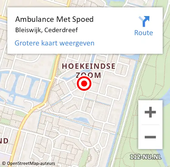 Locatie op kaart van de 112 melding: Ambulance Met Spoed Naar Bleiswijk, Cederdreef op 31 december 2022 00:06