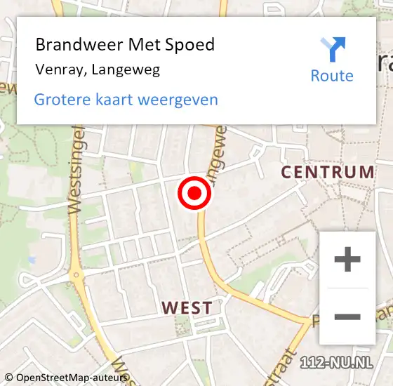 Locatie op kaart van de 112 melding: Brandweer Met Spoed Naar Venray, Langeweg op 31 december 2022 02:38