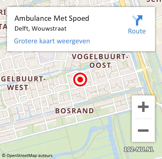 Locatie op kaart van de 112 melding: Ambulance Met Spoed Naar Delft, Wouwstraat op 31 december 2022 02:53