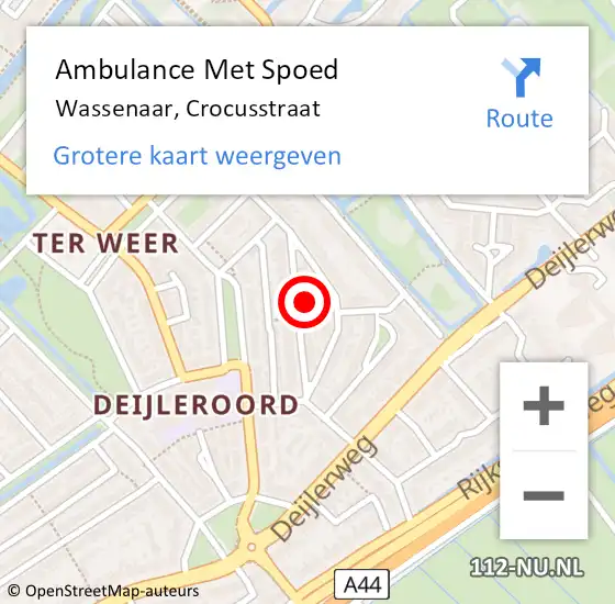 Locatie op kaart van de 112 melding: Ambulance Met Spoed Naar Wassenaar, Crocusstraat op 31 december 2022 05:09