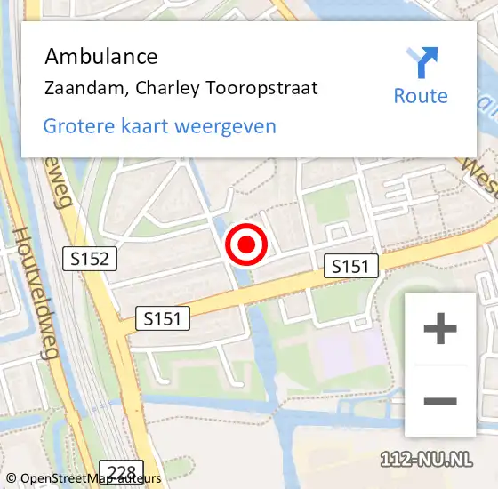 Locatie op kaart van de 112 melding: Ambulance Zaandam, Charley Tooropstraat op 31 december 2022 05:33