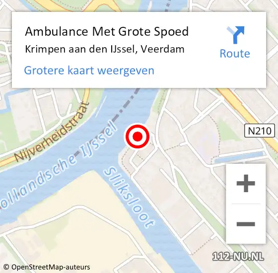 Locatie op kaart van de 112 melding: Ambulance Met Grote Spoed Naar Krimpen aan den IJssel, Veerdam op 31 december 2022 06:26