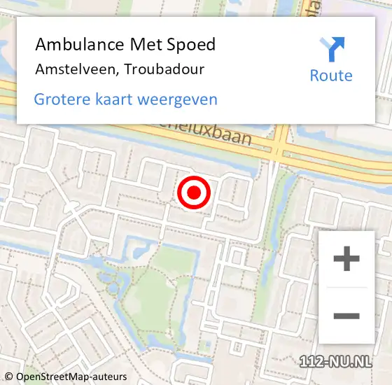 Locatie op kaart van de 112 melding: Ambulance Met Spoed Naar Amstelveen, Troubadour op 31 december 2022 06:26