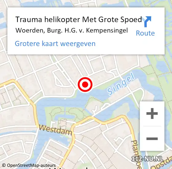 Locatie op kaart van de 112 melding: Trauma helikopter Met Grote Spoed Naar Woerden, Burg. H.G. v. Kempensingel op 31 december 2022 06:49