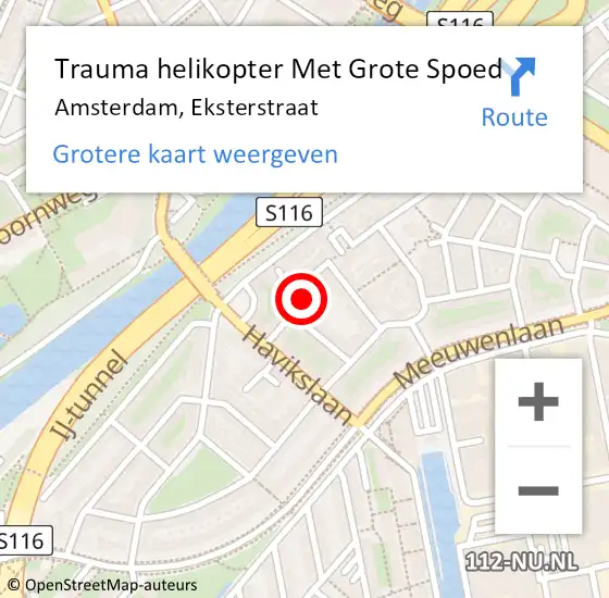 Locatie op kaart van de 112 melding: Trauma helikopter Met Grote Spoed Naar Amsterdam, Eksterstraat op 31 december 2022 07:25