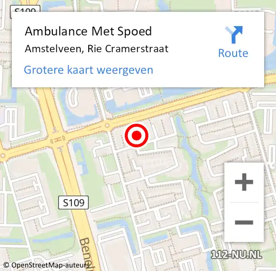 Locatie op kaart van de 112 melding: Ambulance Met Spoed Naar Amstelveen, Rie Cramerstraat op 31 december 2022 07:57