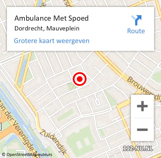 Locatie op kaart van de 112 melding: Ambulance Met Spoed Naar Dordrecht, Mauveplein op 31 december 2022 08:05