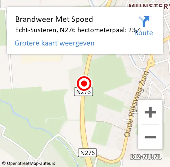 Locatie op kaart van de 112 melding: Brandweer Met Spoed Naar Echt-Susteren, N276 hectometerpaal: 23,4 op 31 december 2022 08:12