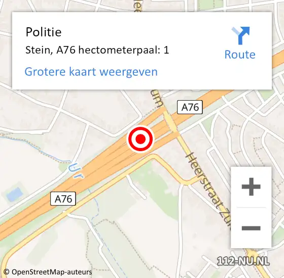 Locatie op kaart van de 112 melding: Politie Stein, A76 hectometerpaal: 1 op 31 december 2022 08:49