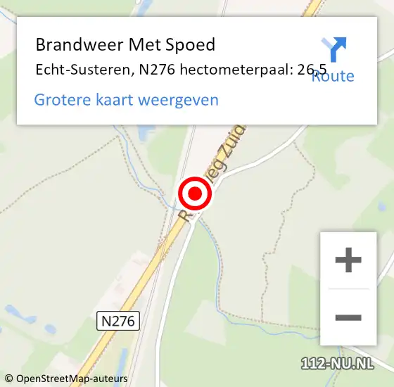 Locatie op kaart van de 112 melding: Brandweer Met Spoed Naar Echt-Susteren, N276 hectometerpaal: 26,5 op 31 december 2022 10:37