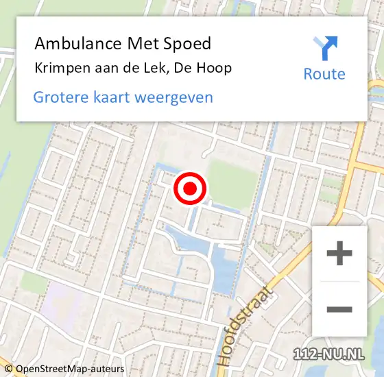 Locatie op kaart van de 112 melding: Ambulance Met Spoed Naar Krimpen aan de Lek, De Hoop op 31 december 2022 10:42