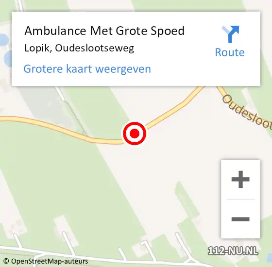 Locatie op kaart van de 112 melding: Ambulance Met Grote Spoed Naar Lopik, Oudeslootseweg op 10 augustus 2014 13:59