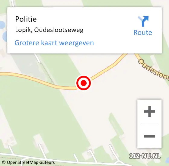 Locatie op kaart van de 112 melding: Politie Lopik, Oudeslootseweg op 10 augustus 2014 14:01