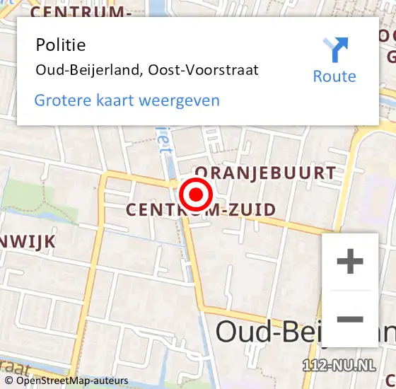 Locatie op kaart van de 112 melding: Politie Oud-Beijerland, Oost-Voorstraat op 31 december 2022 11:08