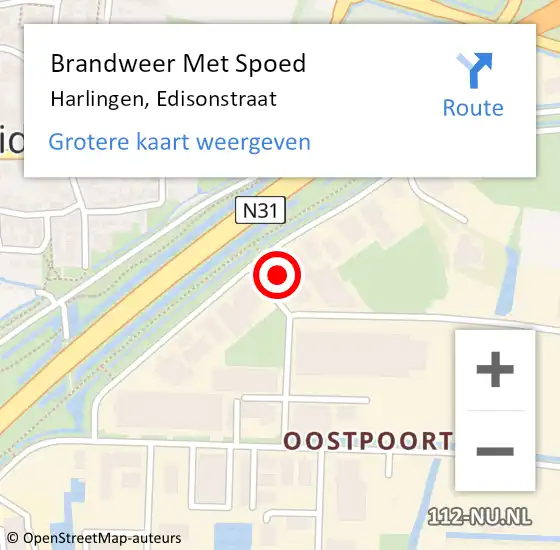 Locatie op kaart van de 112 melding: Brandweer Met Spoed Naar Harlingen, Edisonstraat op 31 december 2022 11:28