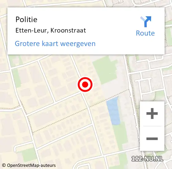 Locatie op kaart van de 112 melding: Politie Etten-Leur, Kroonstraat op 31 december 2022 11:36