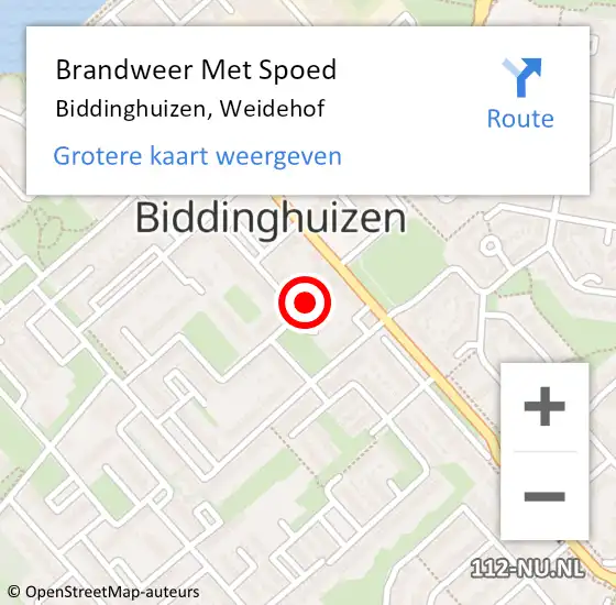 Locatie op kaart van de 112 melding: Brandweer Met Spoed Naar Biddinghuizen, Weidehof op 31 december 2022 11:41