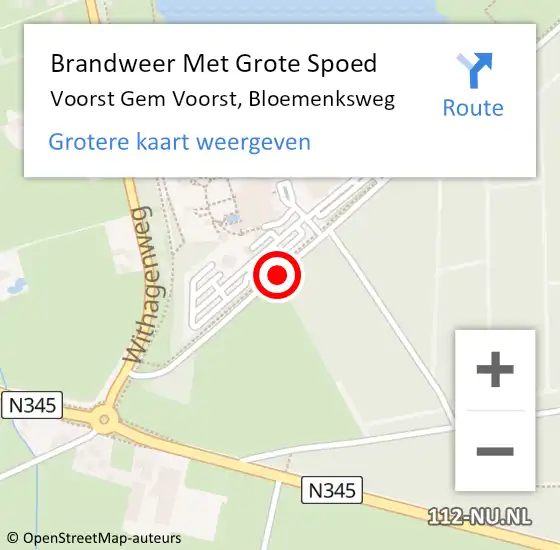 Locatie op kaart van de 112 melding: Brandweer Met Grote Spoed Naar Voorst Gem Voorst, Bloemenksweg op 10 augustus 2014 14:08