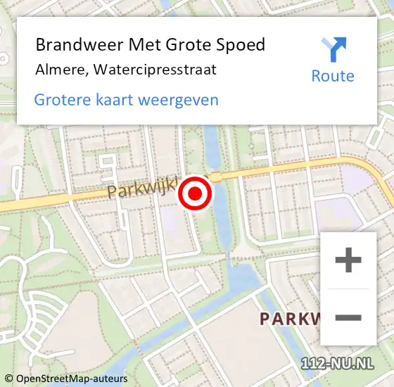 Locatie op kaart van de 112 melding: Brandweer Met Grote Spoed Naar Almere, Watercipresstraat op 31 december 2022 11:56