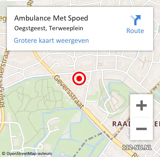 Locatie op kaart van de 112 melding: Ambulance Met Spoed Naar Oegstgeest, Terweeplein op 31 december 2022 11:59