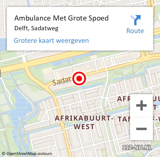 Locatie op kaart van de 112 melding: Ambulance Met Grote Spoed Naar Delft, Sadatweg op 31 december 2022 12:17